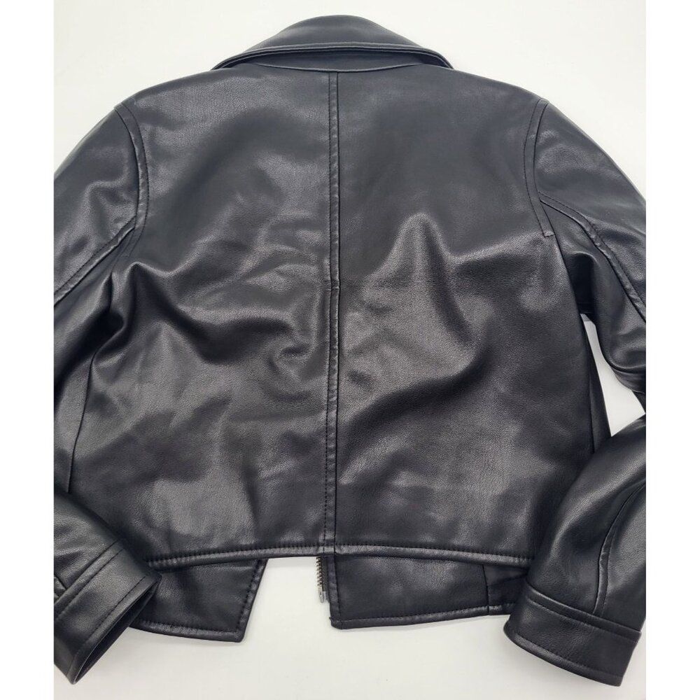 Gap Kids SZ S (6/7) Faux Leather Moto Jacket Biker Black Classic Rock - Picture 2 of 10